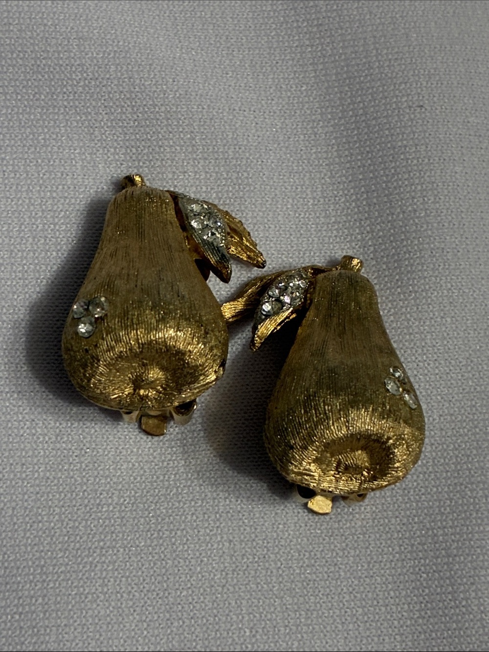 Vintage Brushed Gold Tone Pear-Shaped Clip-On Earrings